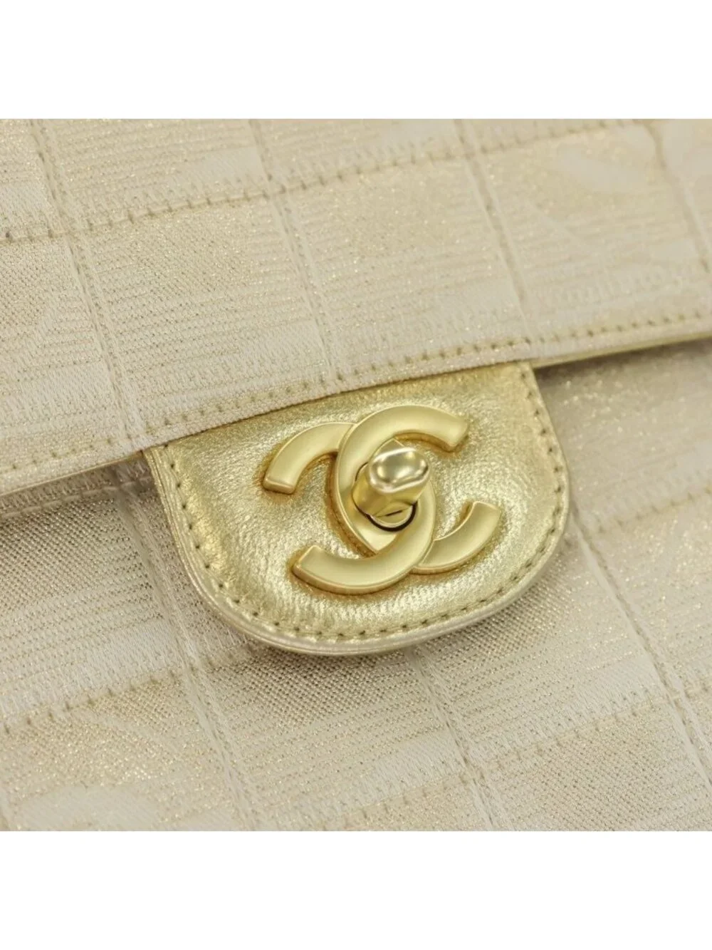 Chanel New Travel Line Chain Shoulder Chocolate Bar CC Logo Gold Nylon Beige